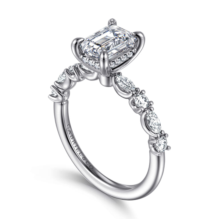 Juliet - 14K White Gold Emerald Cut Diamond Engagement Ring - 0.47 ct - Shot 3