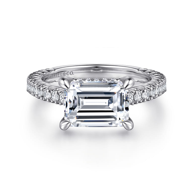 Laurel - 14K White Gold East West Emerald Diamond Engagement Ring - 0.58 ct - Shot 1