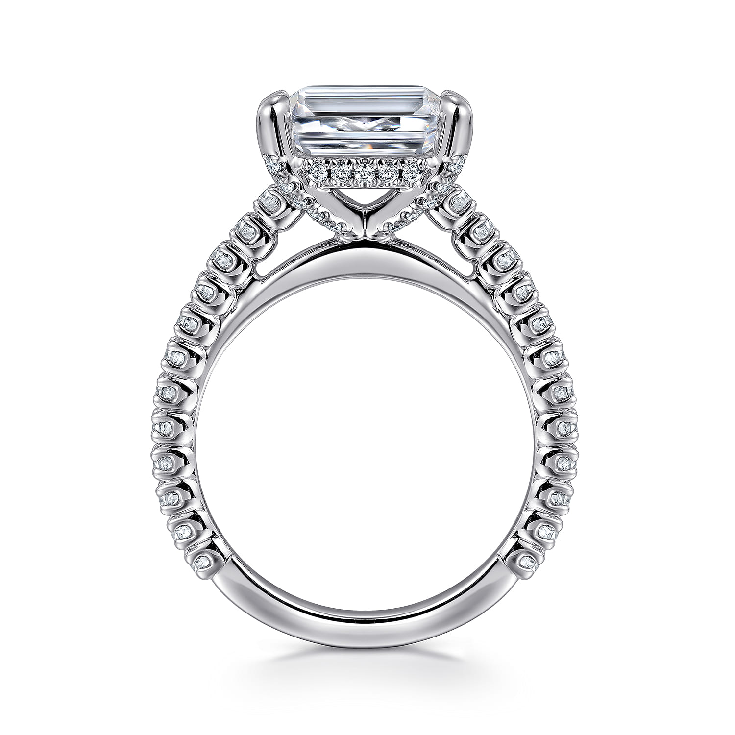 Laurel - 14K White Gold East West Emerald Diamond Engagement Ring - 0.58 ct - Shot 2