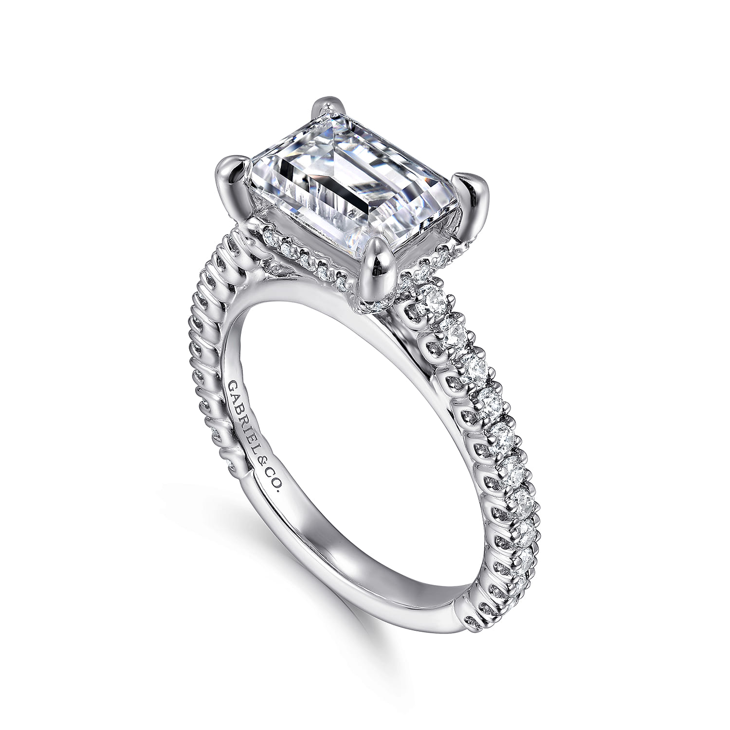 Laurel - 14K White Gold East West Emerald Diamond Engagement Ring - 0.58 ct - Shot 3