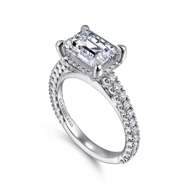 Laurel - 14K White Gold East West Emerald Diamond Engagement Ring - 0.58 ct - Shot 3