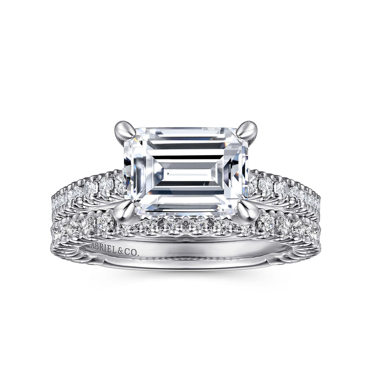 Laurel - 14K White Gold East West Emerald Diamond Engagement Ring - 0.58 ct - Shot 4