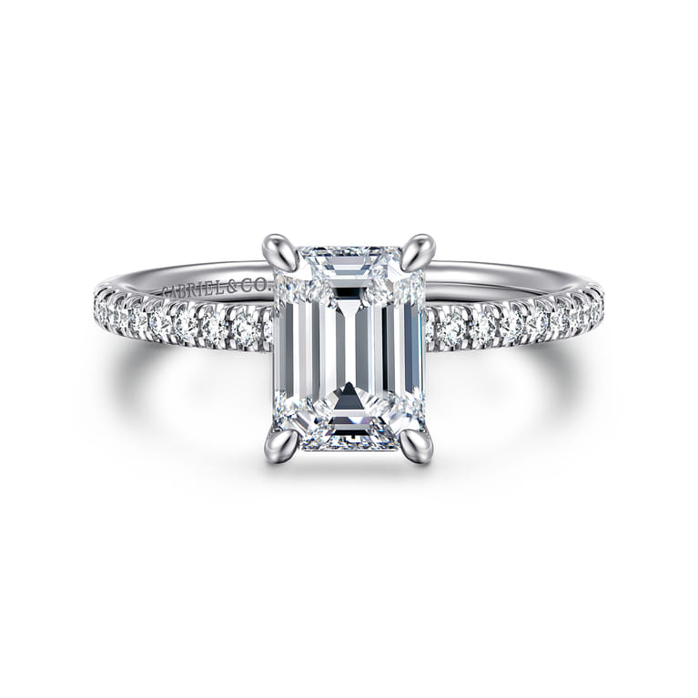 Stasia - 14K White Gold Emerald Cut Diamond Engagement Ring - 0.21 ct - Shot 1