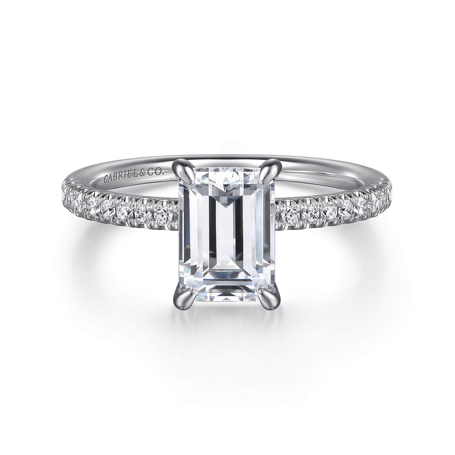 Stasia - 14K White Gold Emerald Cut Diamond Engagement Ring - 0.22 ct - Shot 1