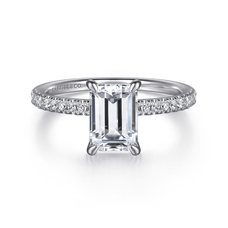 Stasia - 14K White Gold Emerald Cut Diamond Engagement Ring - 0.22 ct - Shot 1