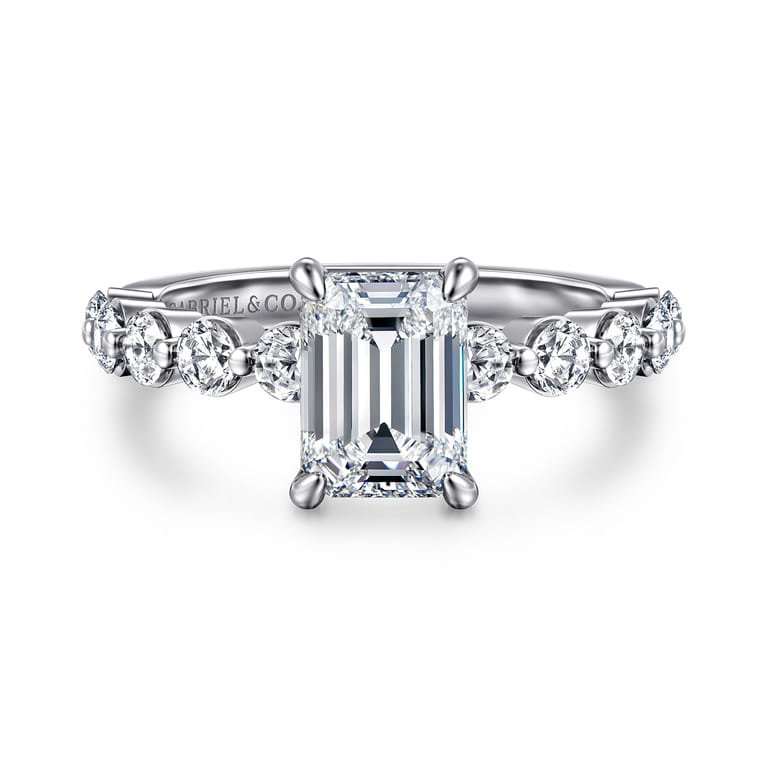 Silvey - 14K White Gold Emerald Cut Single Prong Diamond Engagement Ring - 0.7 ct - Shot 1