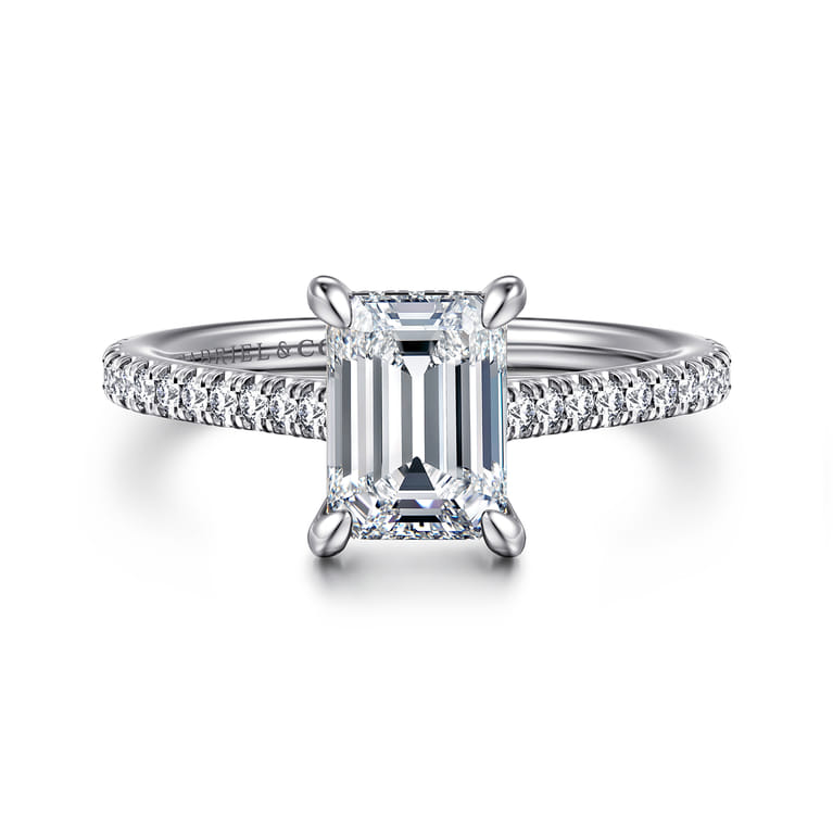Aline - 14K White Gold Emerald Cut Diamond Engagement Ring - 0.3 ct - Shot 1
