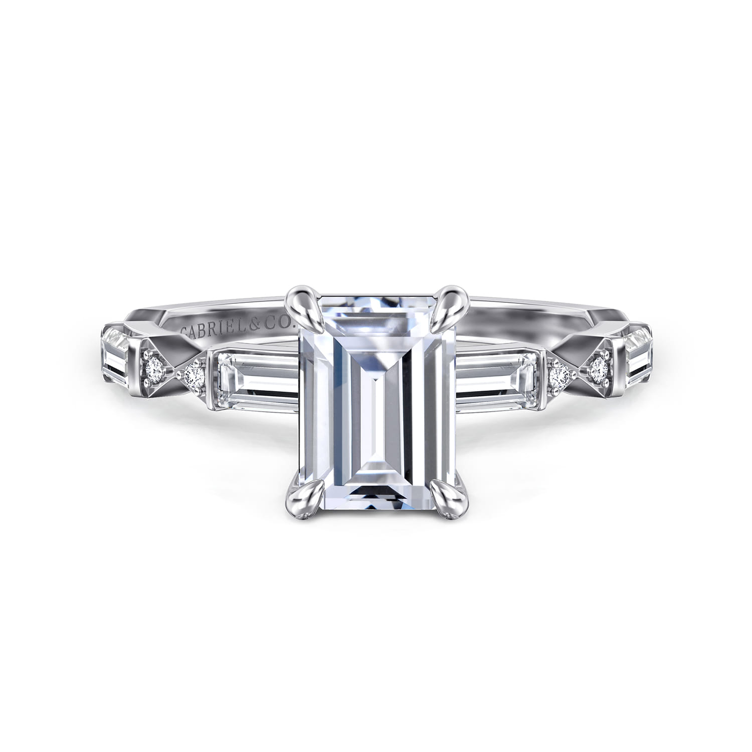 Dariella - 14K White Gold Emerald Cut Diamond Engagement Ring - 0.4 ct - Shot 1