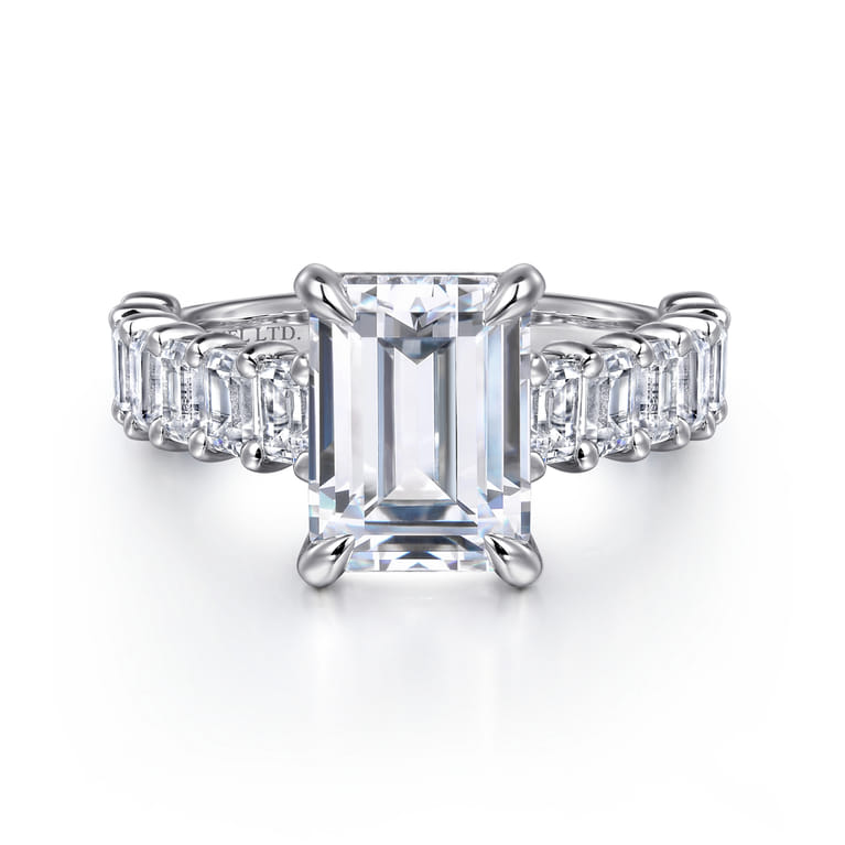 Brava - 14K White Gold Emerald Cut Diamond Engagement Ring - 1.8 ct - Shot 1