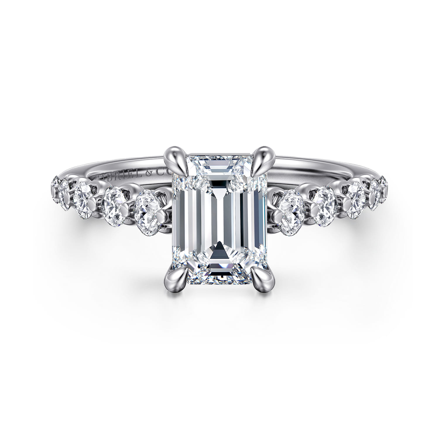 Emberlie - 14K White Gold Emerald Cut Diamond Engagement Ring - 0.5 ct - Shot 1