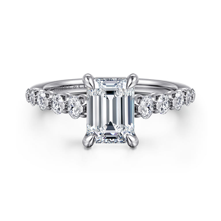 Emberlie - 14K White Gold Emerald Cut Diamond Engagement Ring - 0.5 ct - Shot 1