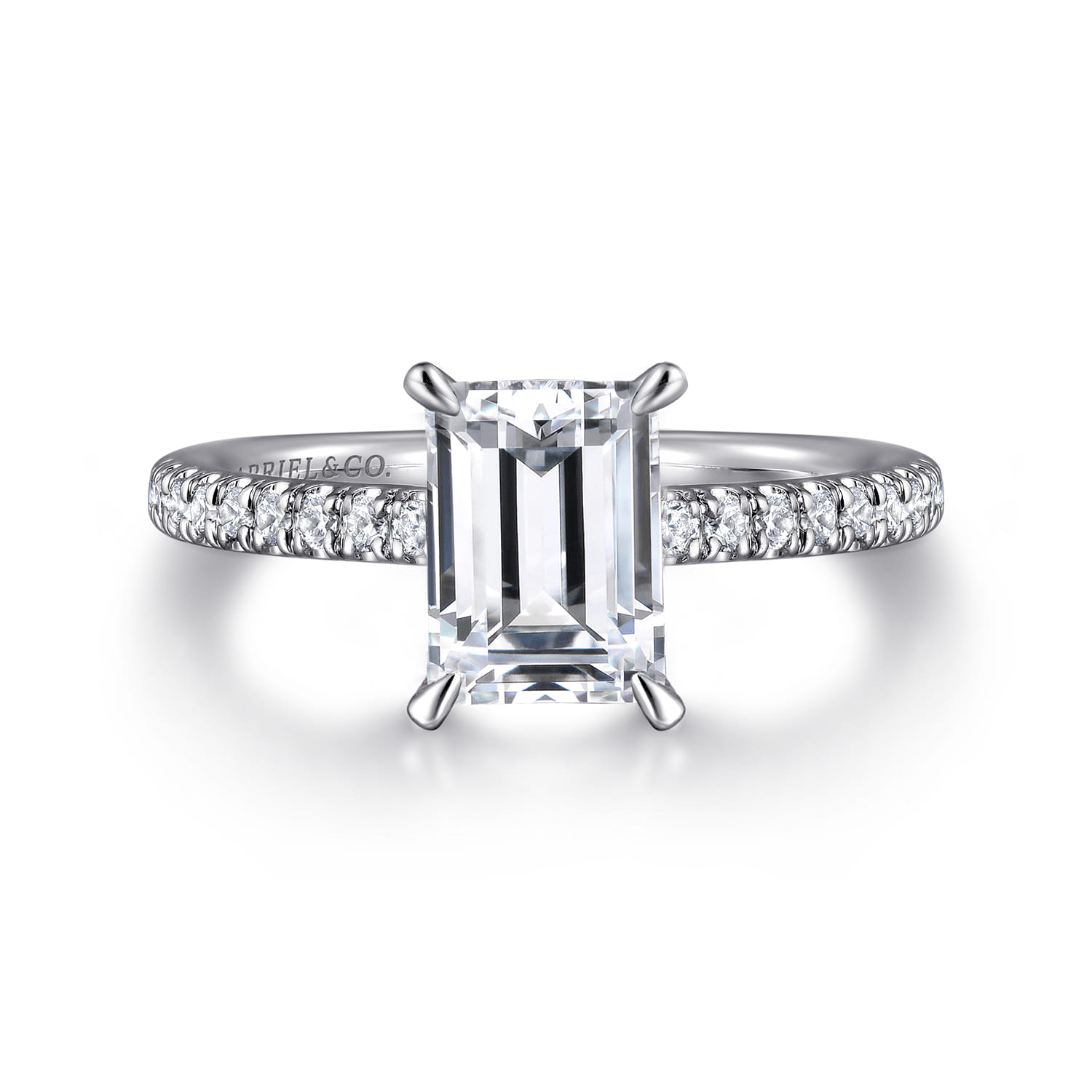 Franka - 14K White Gold Emerald Cut Hidden Halo Diamond Engagement Ring - 0.3 ct - Shot 1