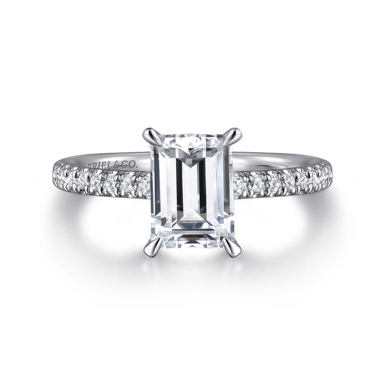 Franka - 14K White Gold Emerald Cut Hidden Halo Diamond Engagement Ring - 0.3 ct - Shot 1