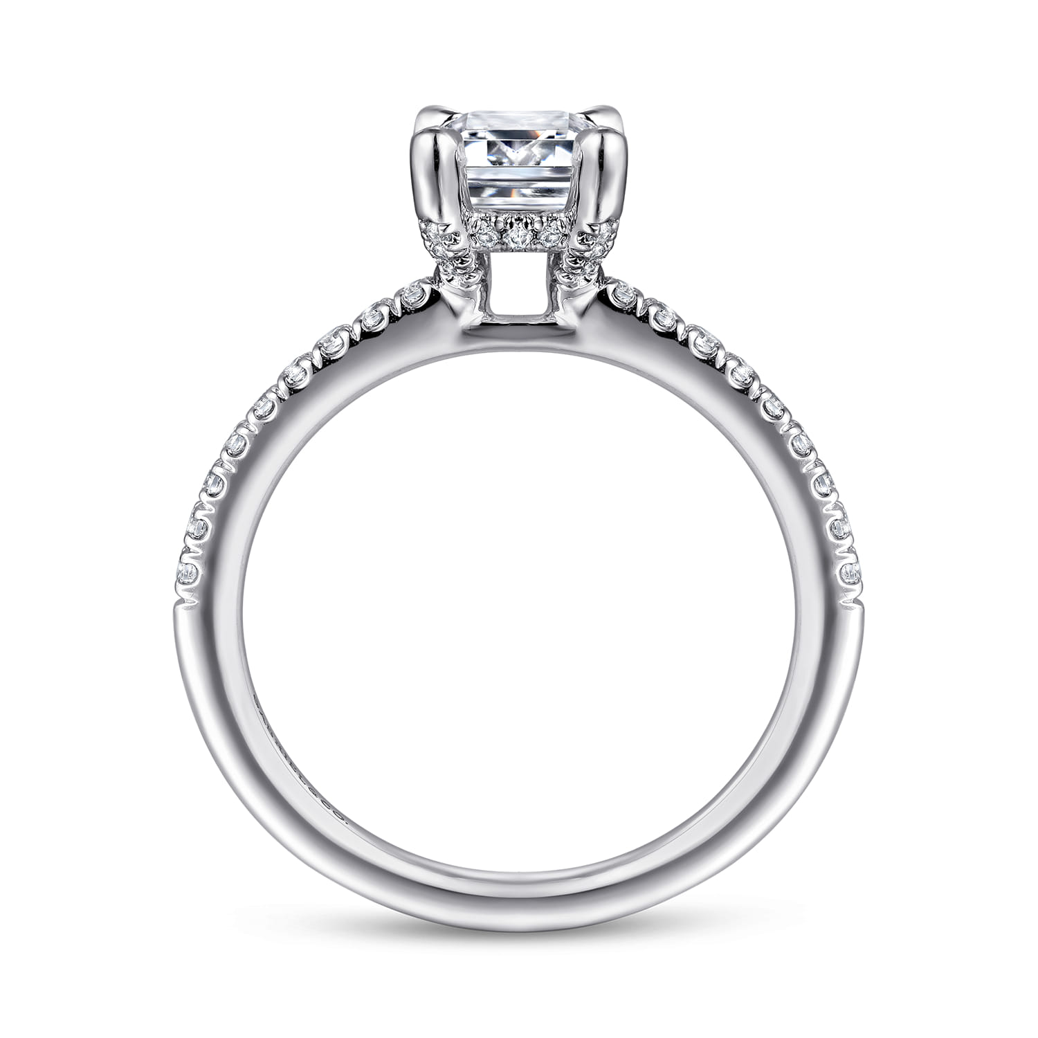 Franka - 14K White Gold Emerald Cut Hidden Halo Diamond Engagement Ring - 0.3 ct - Shot 2