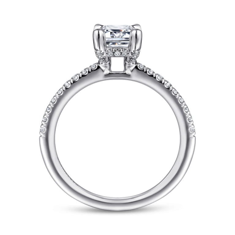 Franka - 14K White Gold Emerald Cut Hidden Halo Diamond Engagement Ring - 0.3 ct - Shot 2
