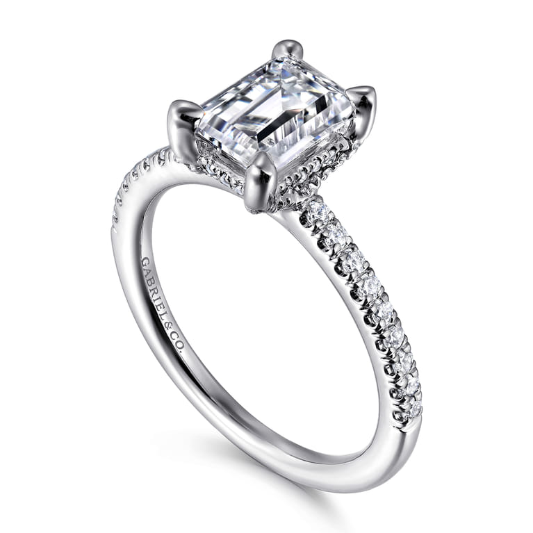Franka - 14K White Gold Emerald Cut Hidden Halo Diamond Engagement Ring - 0.3 ct - Shot 3