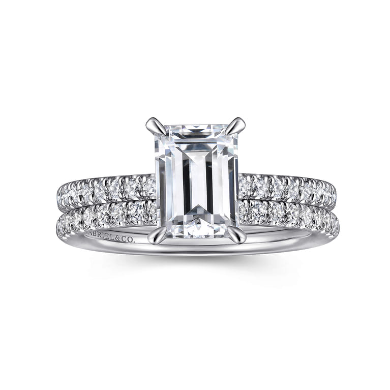 Franka - 14K White Gold Emerald Cut Hidden Halo Diamond Engagement Ring - 0.3 ct - Shot 4