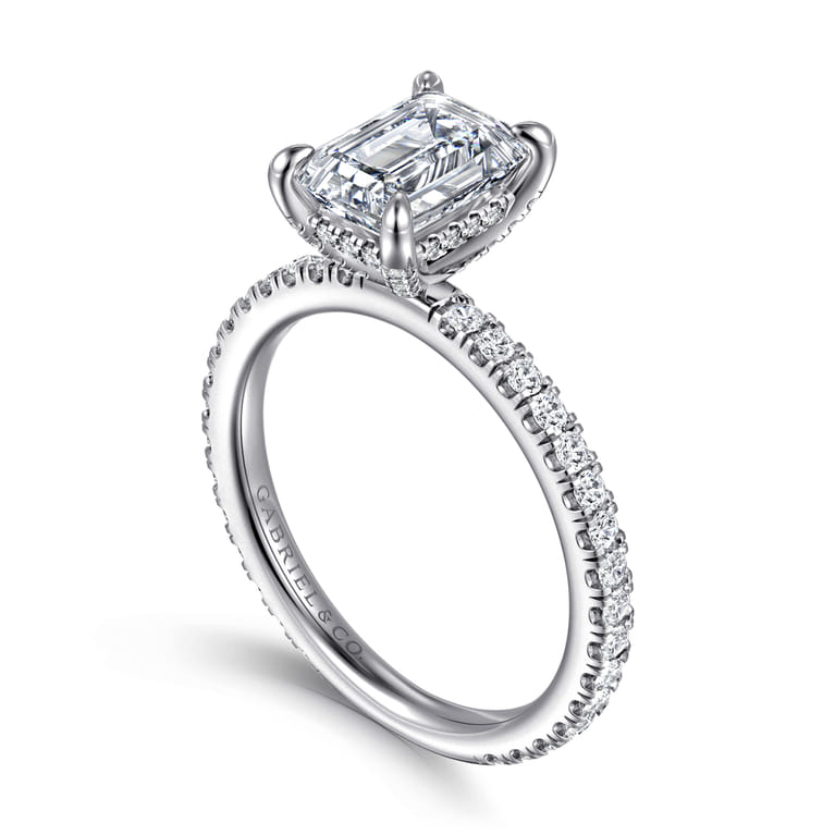 Alisa - 14K White Gold Emerald Cut Diamond Engagement Ring - 0.5 ct - Shot 3