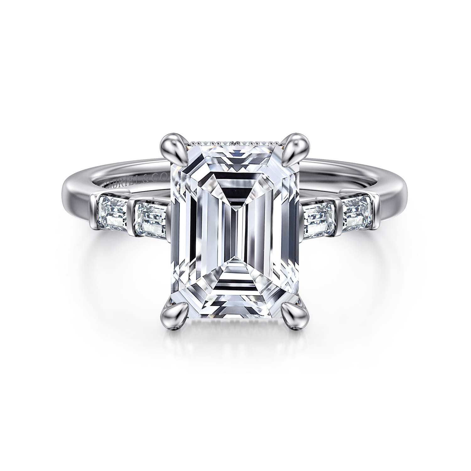 Eva - 14K White Gold Emerald Cut Diamond Engagement Ring - 0.35 ct - Shot 1