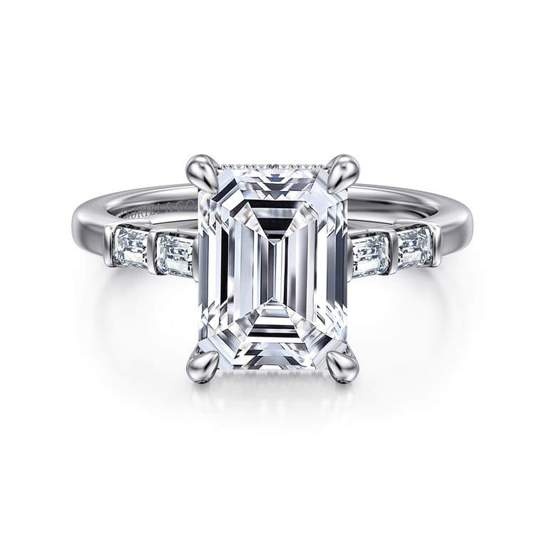 Eva - 14K White Gold Emerald Cut Diamond Engagement Ring - 0.35 ct - Shot 1
