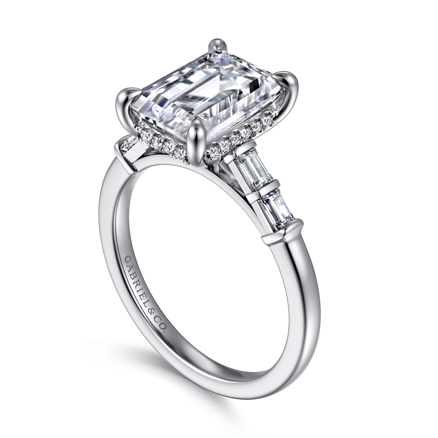Eva - 14K White Gold Emerald Cut Diamond Engagement Ring - 0.35 ct - Shot 3
