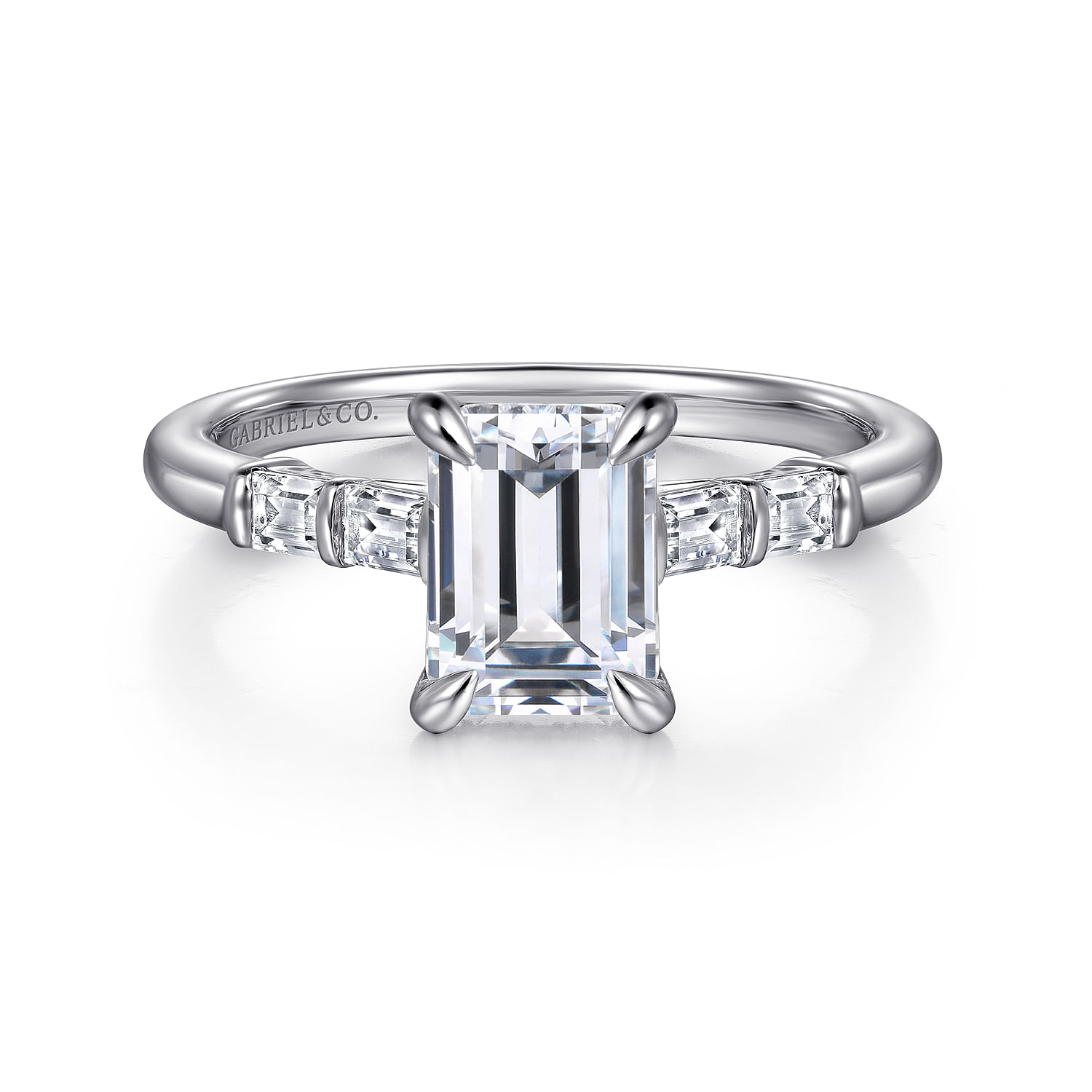 Eva - 14K White Gold Emerald Cut Diamond Engagement Ring - 0.3 ct - Shot 1