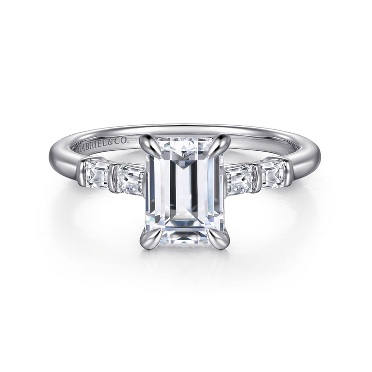 Eva - 14K White Gold Emerald Cut Diamond Engagement Ring - 0.3 ct