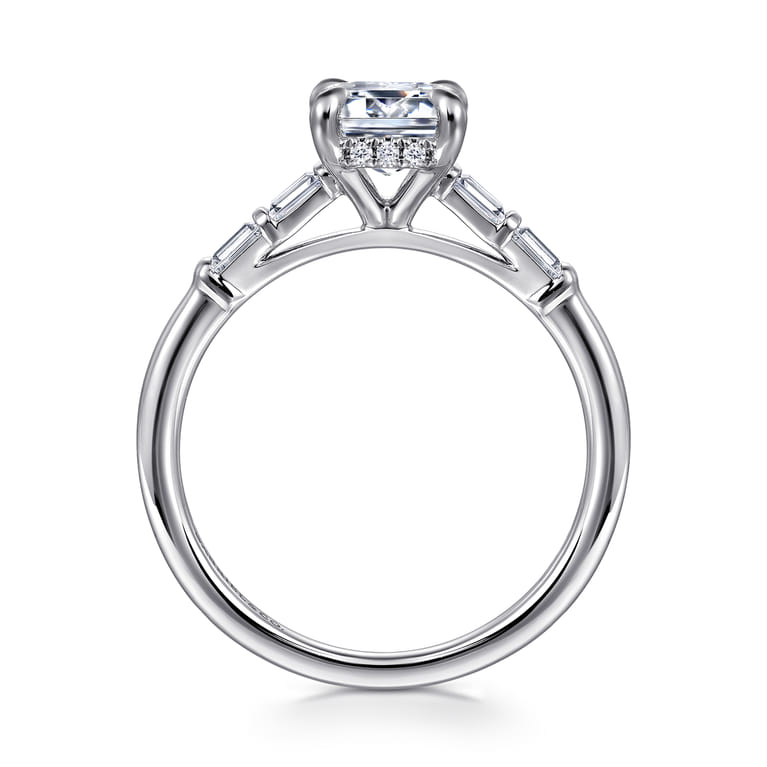 Eva - 14K White Gold Emerald Cut Five Stone Diamond Engagement Ring - 0.3 ct - Shot 2