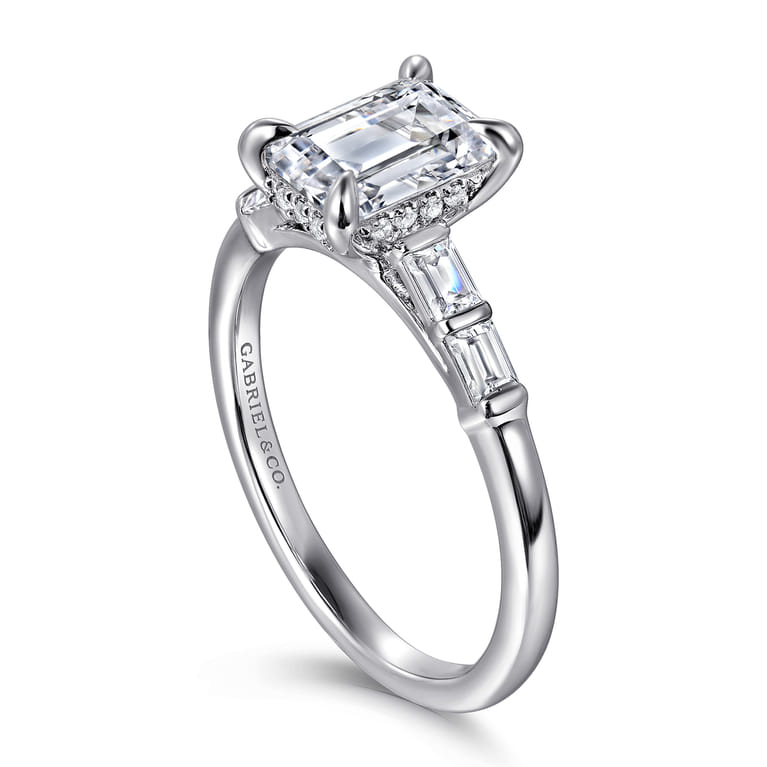 Eva - 14K White Gold Emerald Cut Five Stone Diamond Engagement Ring - 0.3 ct - Shot 3