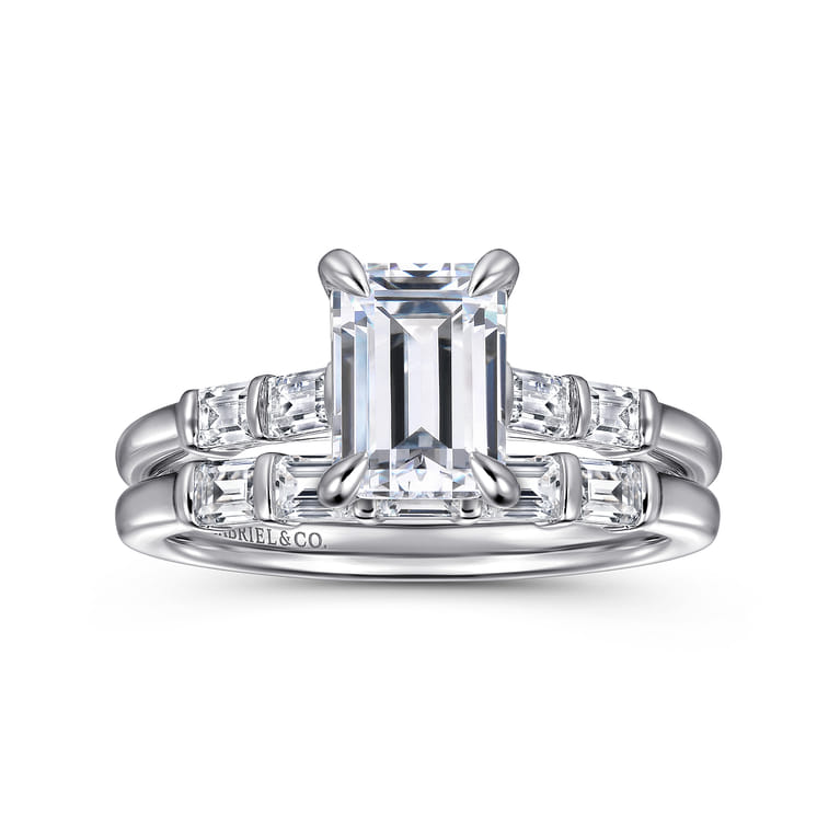 Eva - 14K White Gold Emerald Cut Five Stone Diamond Engagement Ring - 0.3 ct - Shot 4