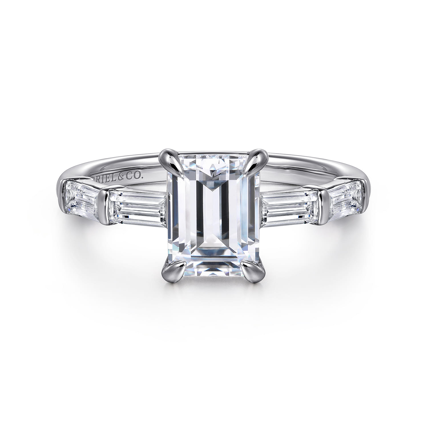 Flores - 14K White Gold Emerald Cut Five Stone Diamond Engagement Ring - 0.6 ct - Shot 1