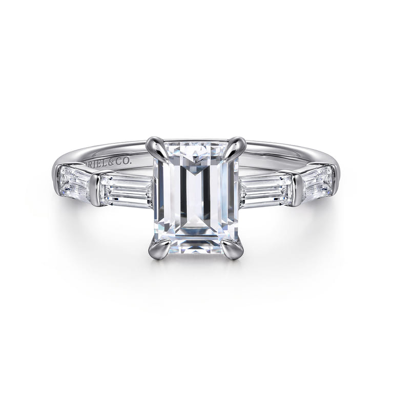 Flores - 14K White Gold Emerald Cut Five Stone Diamond Engagement Ring - 0.6 ct - Shot 1