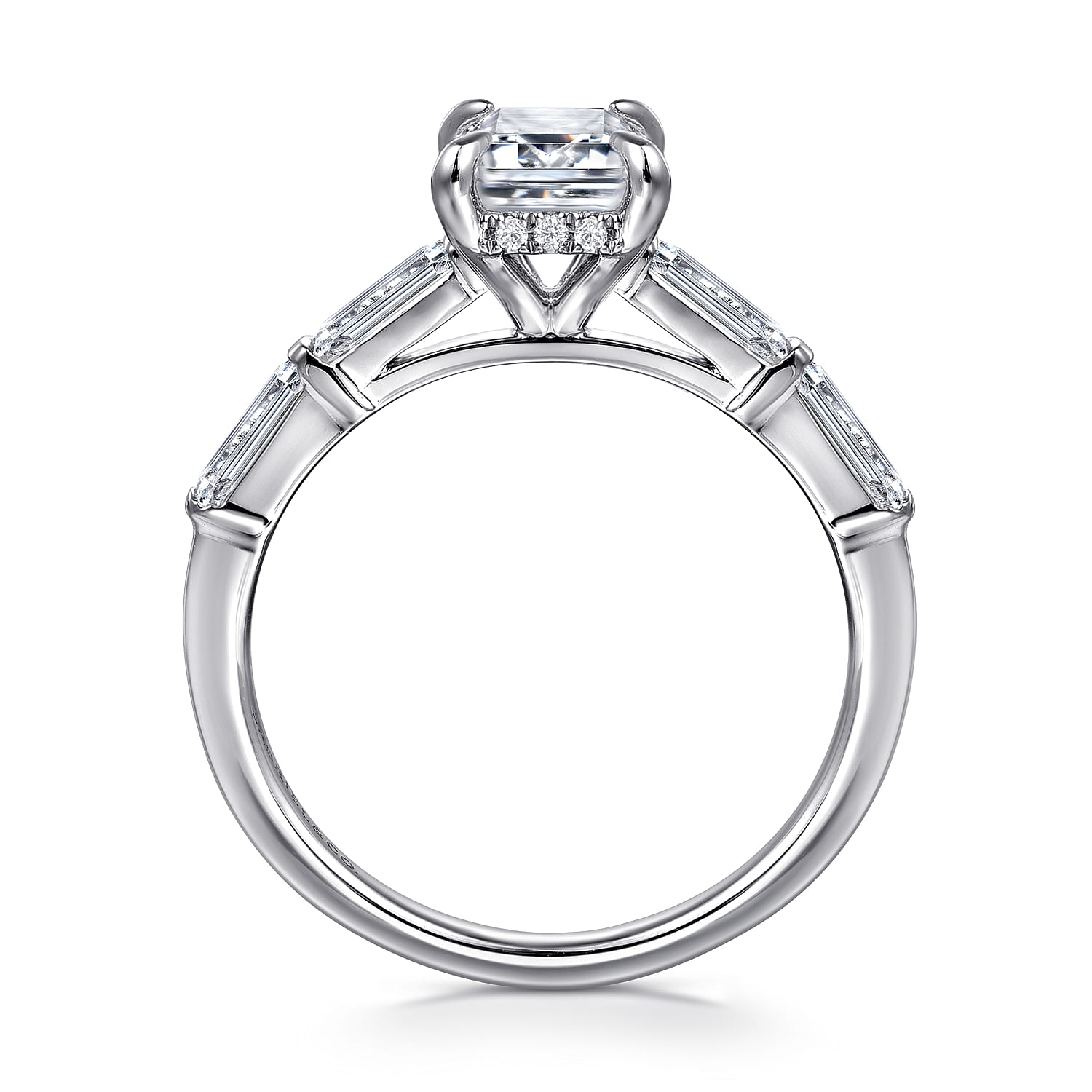 Flores - 14K White Gold Emerald Cut Five Stone Diamond Engagement Ring - 0.6 ct - Shot 2