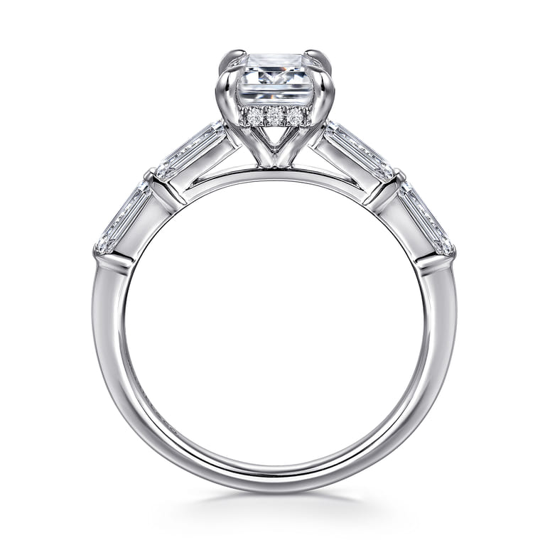 Flores - 14K White Gold Emerald Cut Five Stone Diamond Engagement Ring - 0.6 ct - Shot 2