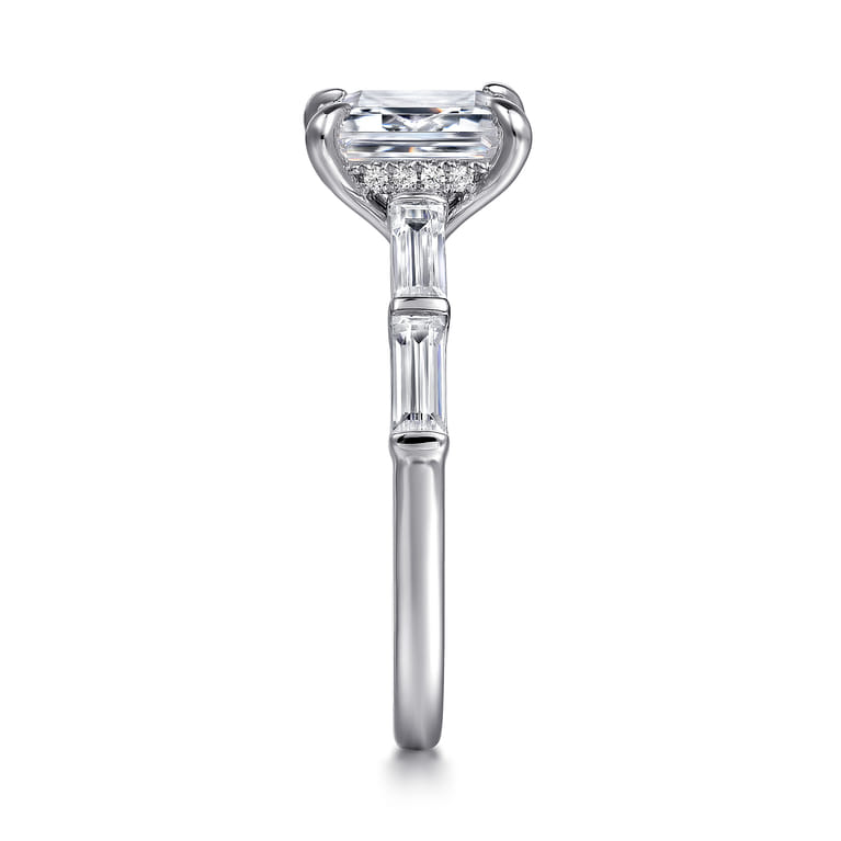 Flores - 14K White Gold Emerald Cut Five Stone Diamond Engagement Ring - 0.6 ct - Shot 5