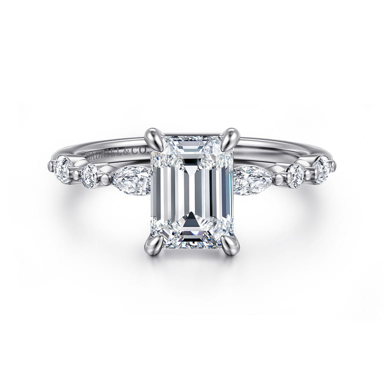 Perry - 14K White Gold Emerald Cut Diamond Engagement Ring - 0.3 ct - Shot 1