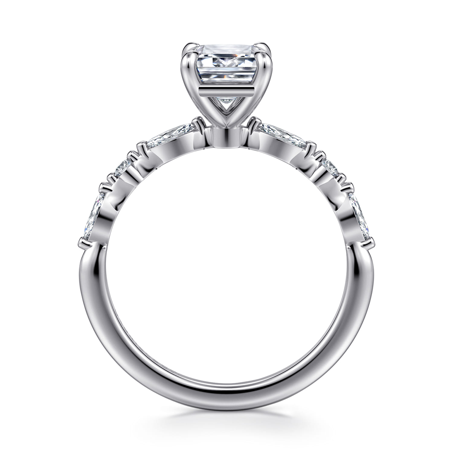 Perry - 14K White Gold Emerald Cut Diamond Engagement Ring - 0.3 ct - Shot 2