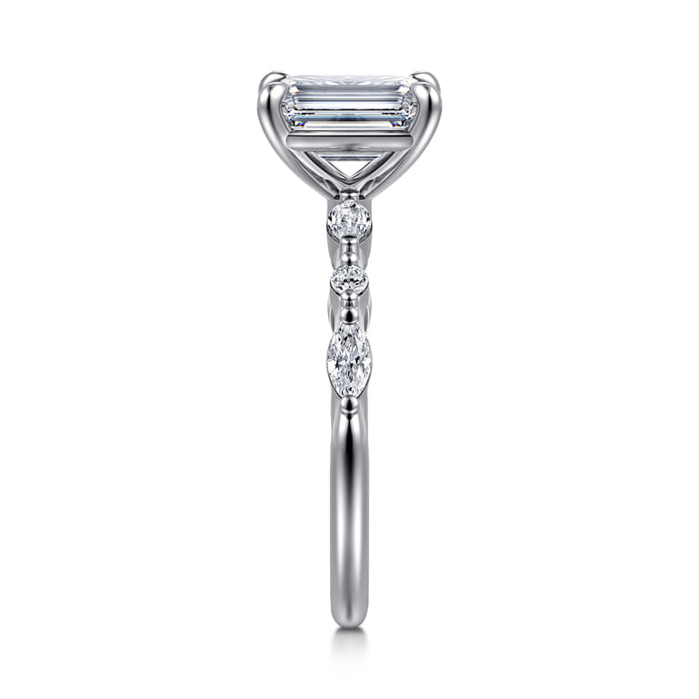 Perry - 14K White Gold Emerald Cut Diamond Engagement Ring - 0.3 ct - Shot 4