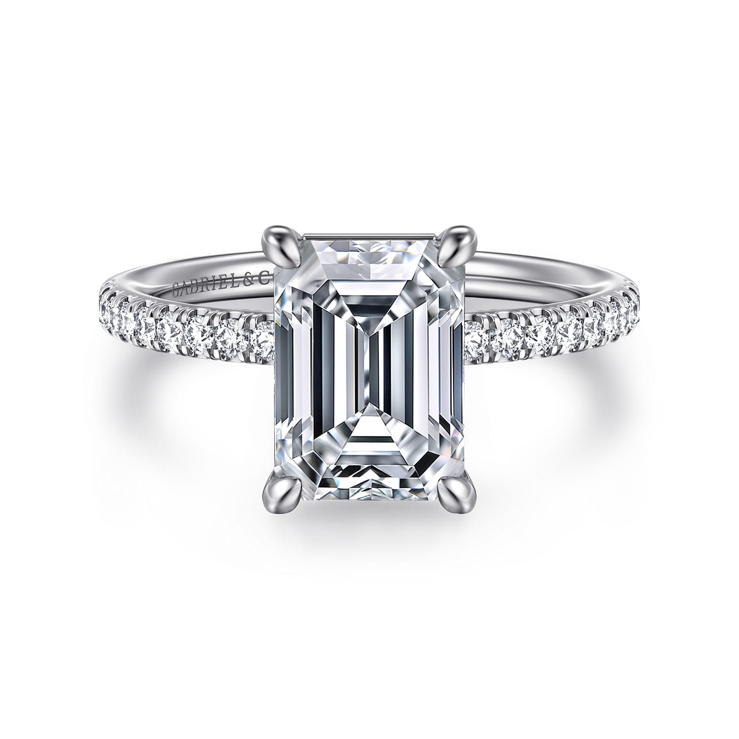 Twain - 14K White Gold Emerald Cut Diamond Engagement Ring - 0.2 ct - Shot 1