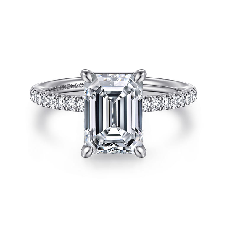Twain - 14K White Gold Emerald Cut Diamond Engagement Ring - 0.2 ct - Shot 1