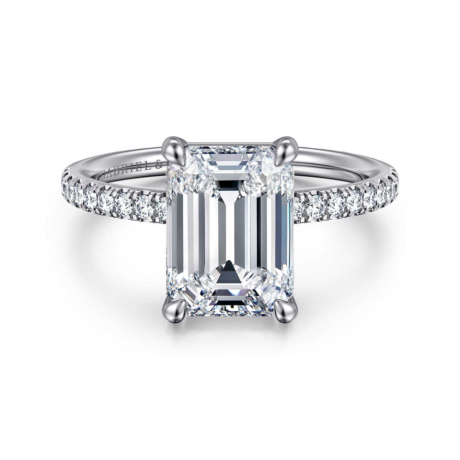 Twain - 14K White Gold Emerald Cut Diamond Engagement Ring - 0.2 ct - Shot 1