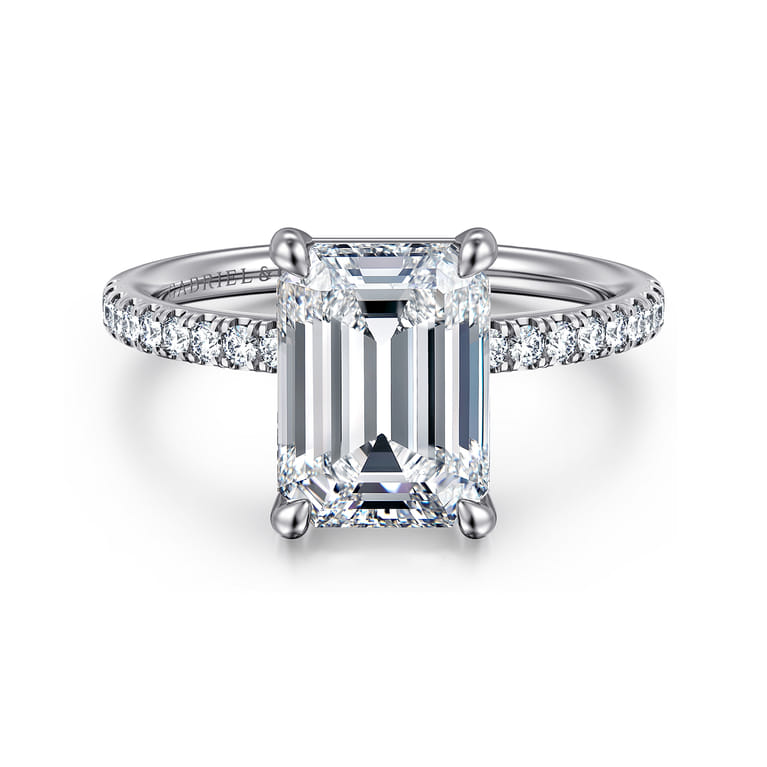 Twain - 14K White Gold Emerald Cut Diamond Engagement Ring - 0.2 ct - Shot 1