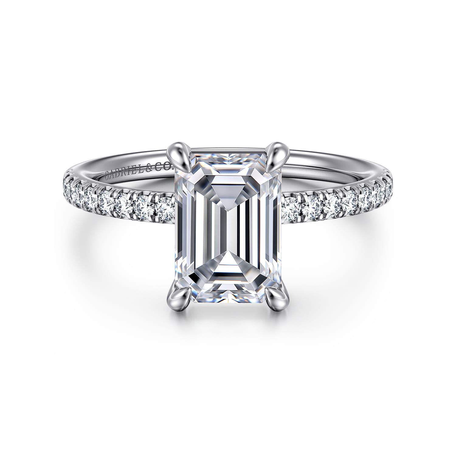 Twain - 14K White Gold Emerald Cut Diamond Engagement Ring - 0.2 ct - Shot 1