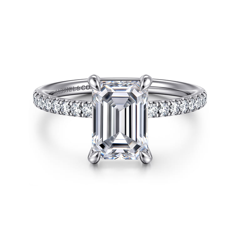 Twain - 14K White Gold Emerald Cut Diamond Engagement Ring - 0.2 ct - Shot 1