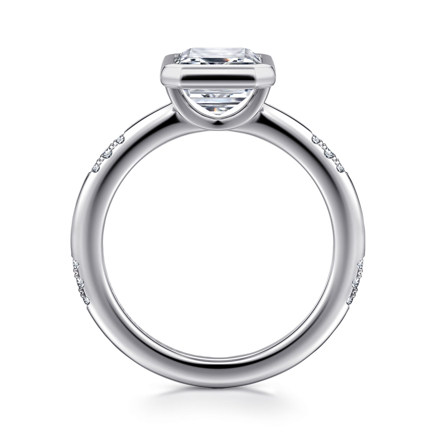 Aspen - 14K White Gold Bezel Set Emerald Cut Diamond Engagement Ring - 0.09 ct - Shot 2