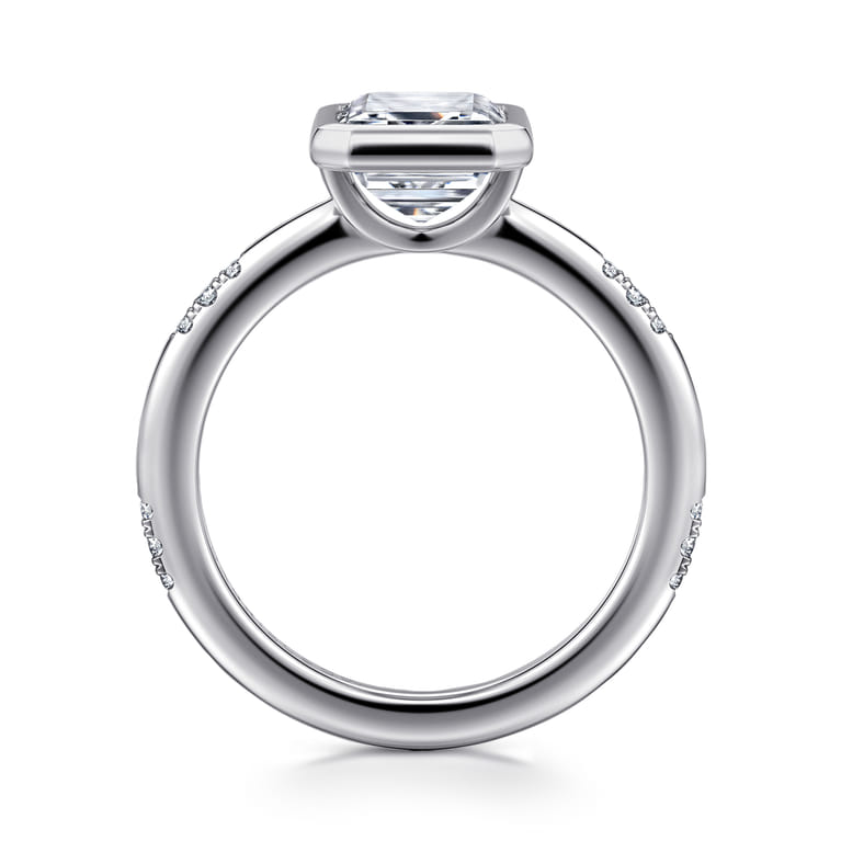 Aspen - 14K White Gold Bezel Set Emerald Cut Diamond Engagement Ring - 0.09 ct - Shot 2