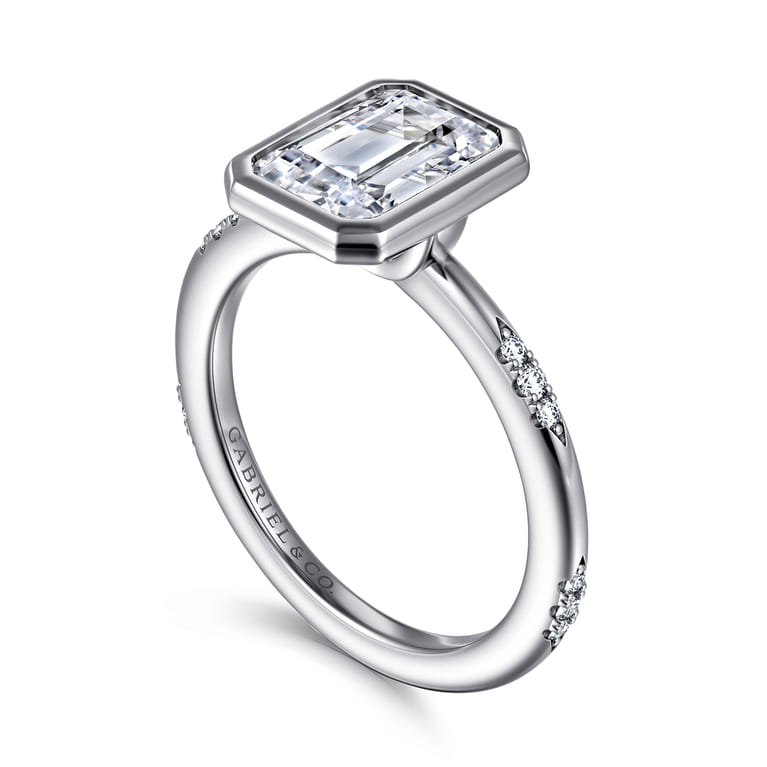 Aspen - 14K White Gold Bezel Set Emerald Cut Diamond Engagement Ring - 0.09 ct - Shot 3