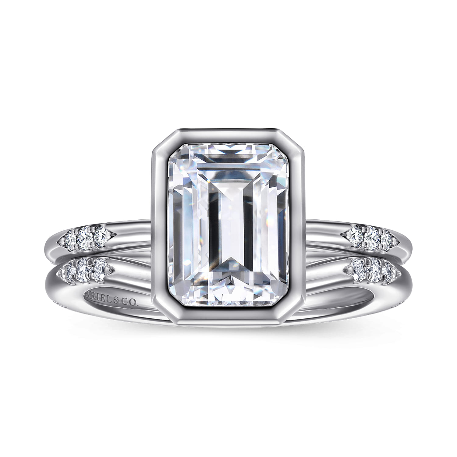 Aspen - 14K White Gold Bezel Set Emerald Cut Diamond Engagement Ring - 0.09 ct - Shot 4