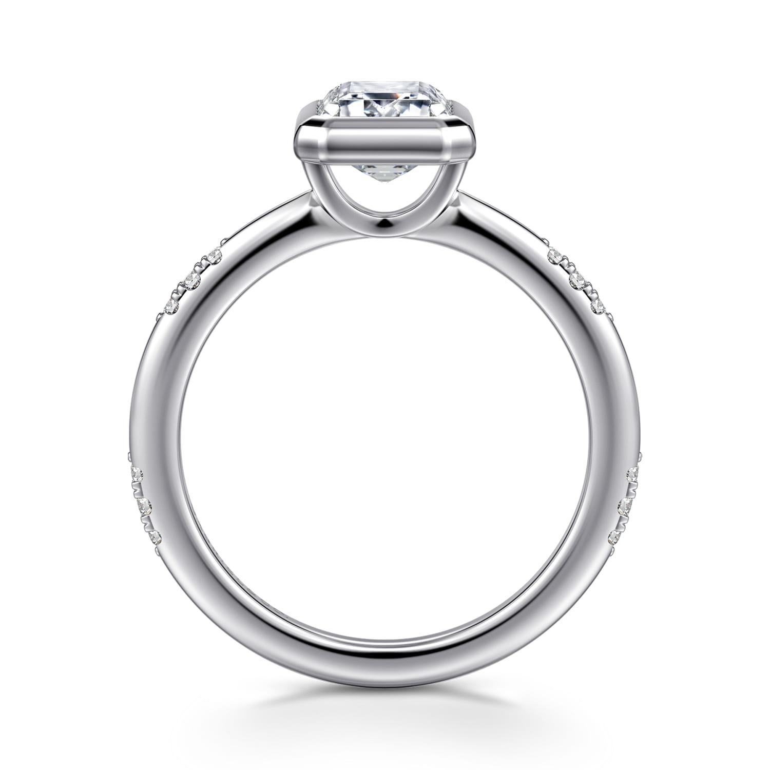 Aspen - 14K White Gold Bezel Set Emerald Cut Diamond Engagement Ring - 0.09 ct - Shot 2