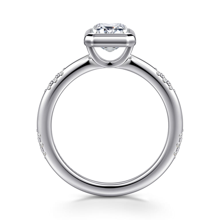 Aspen - 14K White Gold Bezel Set Emerald Cut Diamond Engagement Ring - 0.09 ct - Shot 2